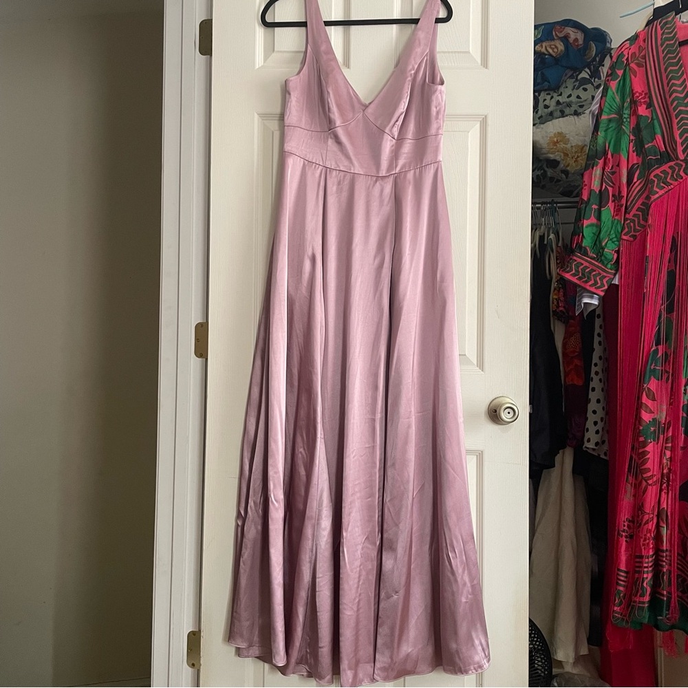 Gallina Signature Charmeuse Tank V neck Dress with Slit Bridesmaids Dress Quartz